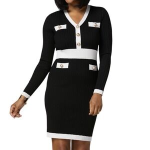NEW Cato Ribbed Knit Faux Blazer Suit Dress Size M Colorblock Gold Button‎ Sexy